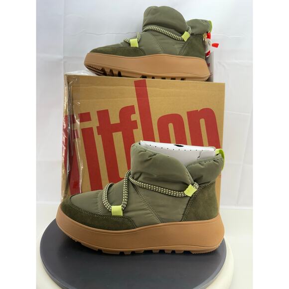 FitFlop F-Mode Womens 8.5 Water Resistant Fleece Lined Winter Ankle Boots Green - Picture 1 of 14